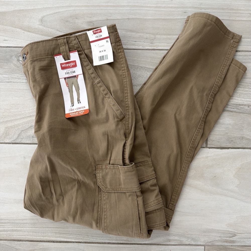 Wrangler  Five Star Premium Regular Taper Size 36x30 Tan Brown Stretch NWT